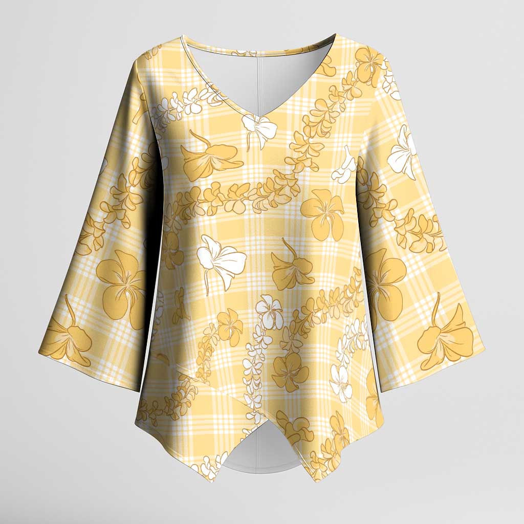 Melemele Aloha Hawaii Kimono Sleeve Blouse Plumeria Lei With Palaka Motif - Polynesian Pride