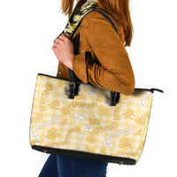 Melemele Aloha Hawaii Leather Tote Bag Plumeria Lei With Palaka Motif - Polynesian Pride