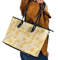 Melemele Aloha Hawaii Leather Tote Bag Plumeria Lei With Palaka Motif - Polynesian Pride