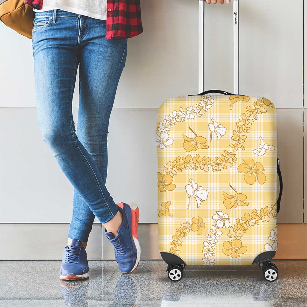 Melemele Aloha Hawaii Luggage Cover Plumeria Lei With Palaka Motif - Polynesian Pride
