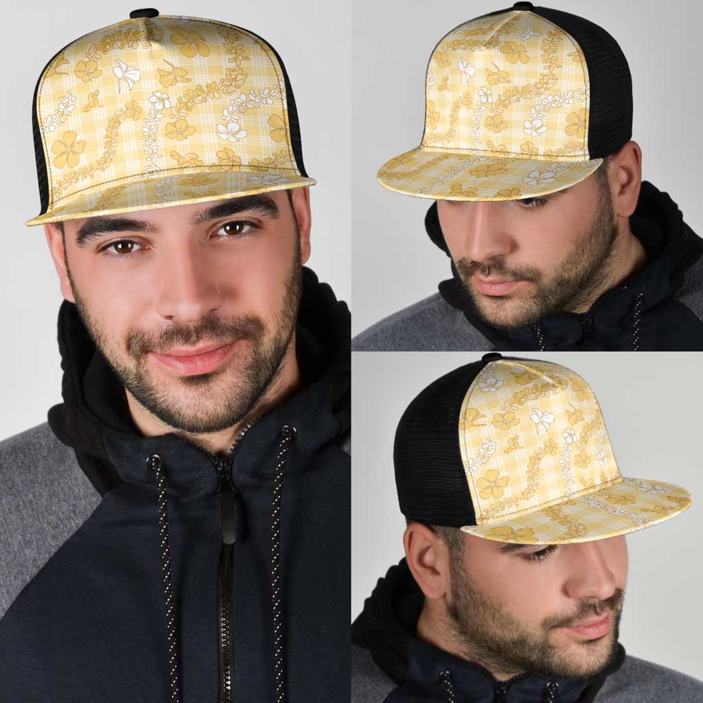 Melemele Aloha Hawaii Mesh Trucker Cap Plumeria Lei With Palaka Motif LT14 - Polynesian Pride