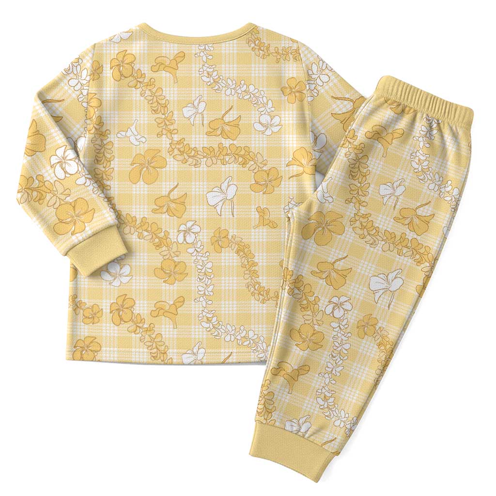 Melemele Aloha Hawaii Christmas Pajama Set Plumeria Lei With Palaka Motif - Polynesian Pride