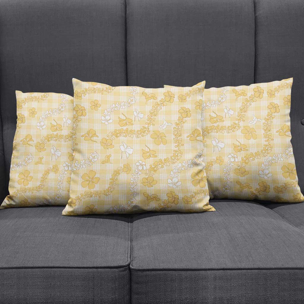 Melemele Aloha Hawaii Pillow Cover Plumeria Lei With Palaka Motif - Polynesian Pride