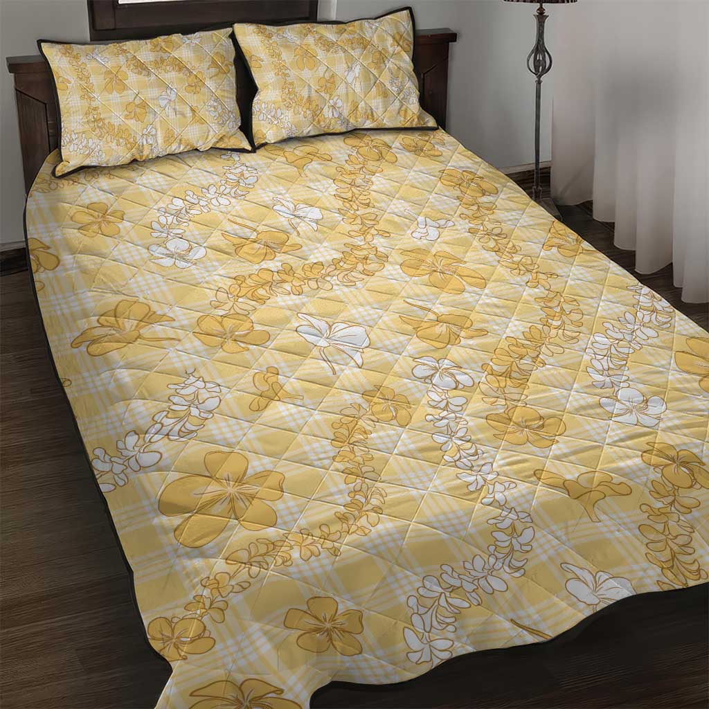Melemele Aloha Hawaii Quilt Bed Set Plumeria Lei With Palaka Motif - Polynesian Pride