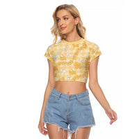 Melemele Aloha Hawaii Raglan Cropped T Shirt Plumeria Lei With Palaka Motif - Polynesian Pride