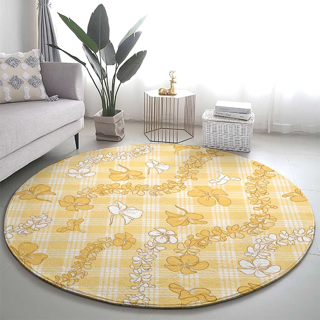Melemele Aloha Hawaii Round Carpet Plumeria Lei With Palaka Motif - Polynesian Pride