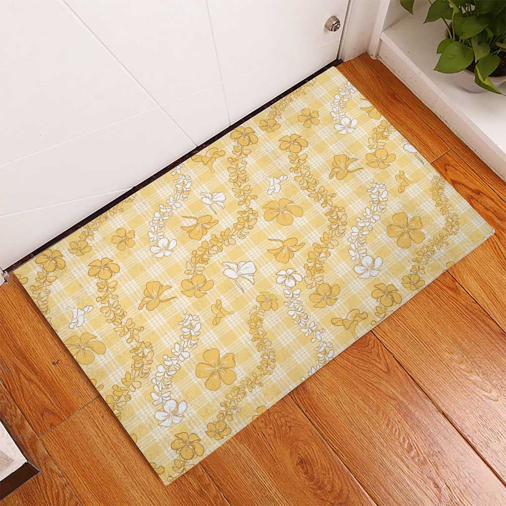 Melemele Aloha Hawaii Rubber Doormat Plumeria Lei With Palaka Motif - Polynesian Pride