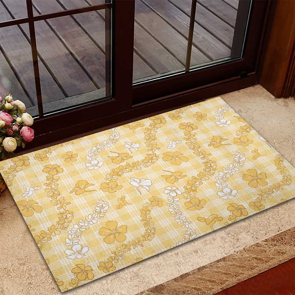 Melemele Aloha Hawaii Rubber Doormat Plumeria Lei With Palaka Motif - Polynesian Pride