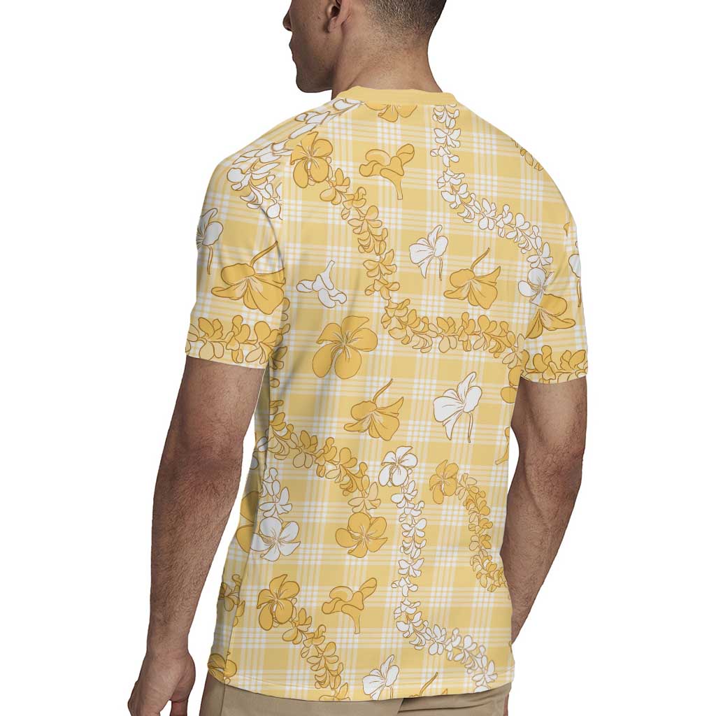 Melemele Aloha Hawaii Rugby Jersey Plumeria Lei With Palaka Motif - Polynesian Pride