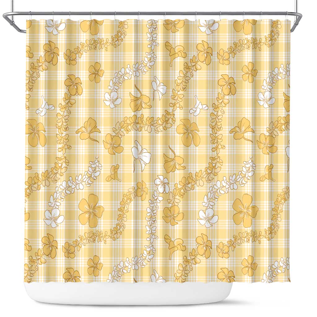 Melemele Aloha Hawaii Shower Curtain Plumeria Lei With Palaka Motif LT14 Yellow - Polynesian Pride