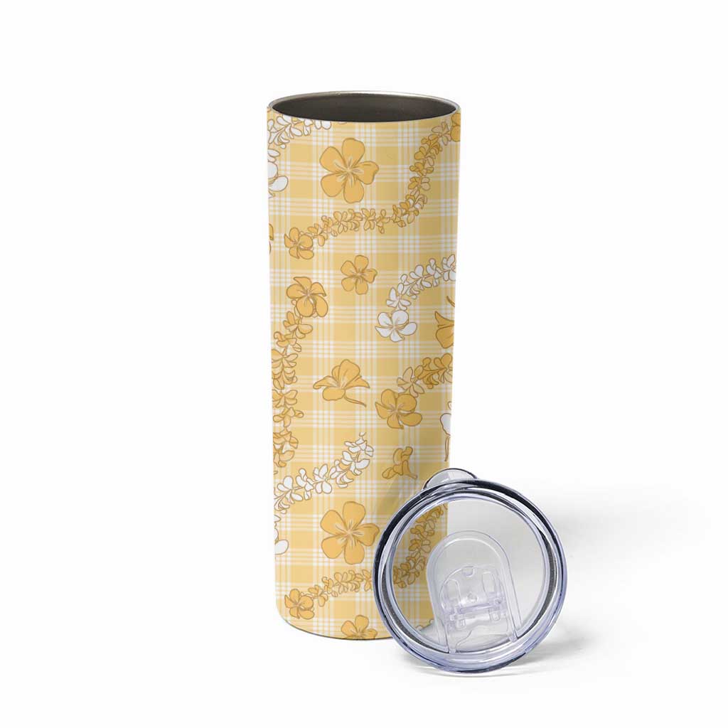 Melemele Aloha Hawaii Skinny Tumbler Plumeria Lei With Palaka Motif - Polynesian Pride
