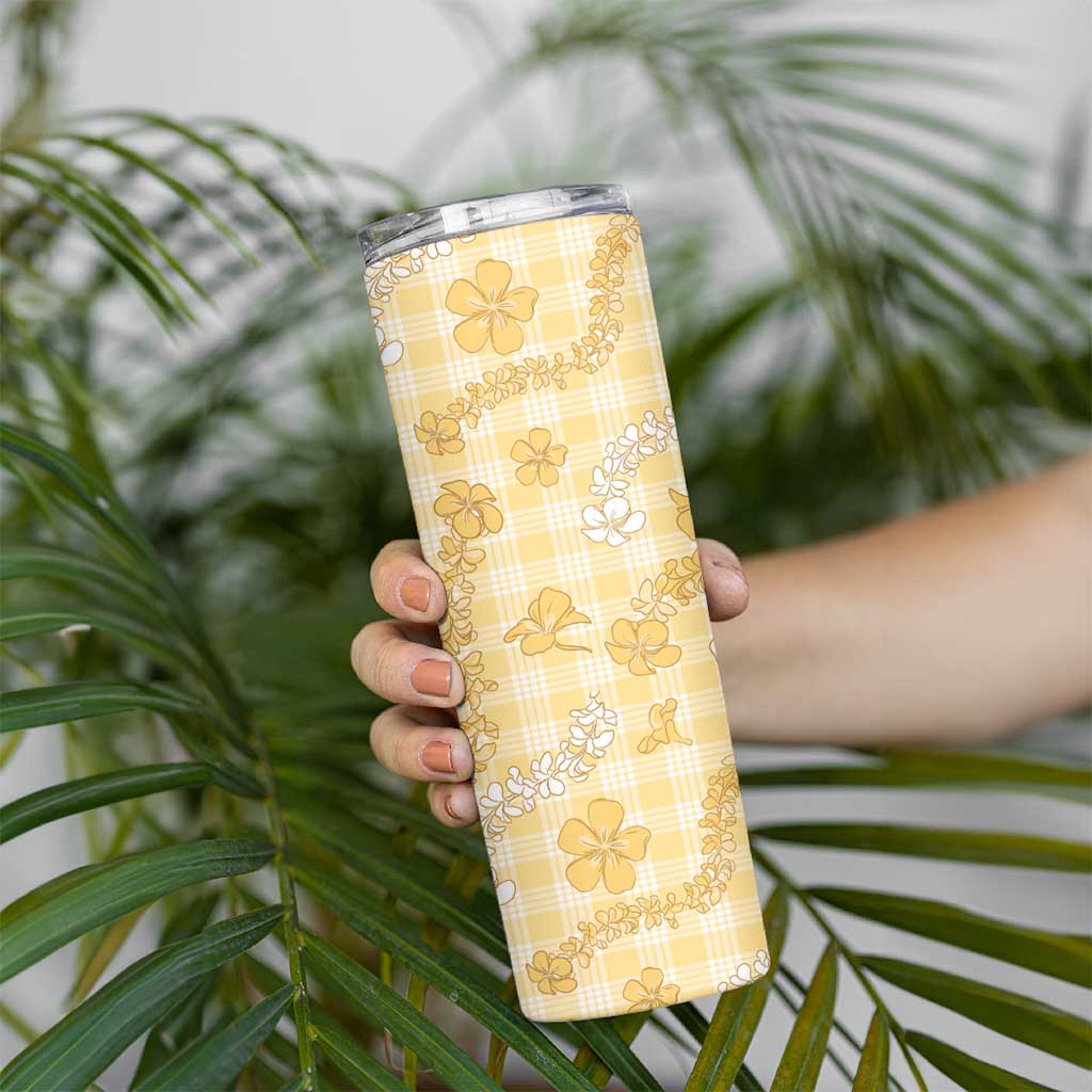 Melemele Aloha Hawaii Skinny Tumbler Plumeria Lei With Palaka Motif - Polynesian Pride