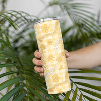 Melemele Aloha Hawaii Skinny Tumbler Plumeria Lei With Palaka Motif - Polynesian Pride