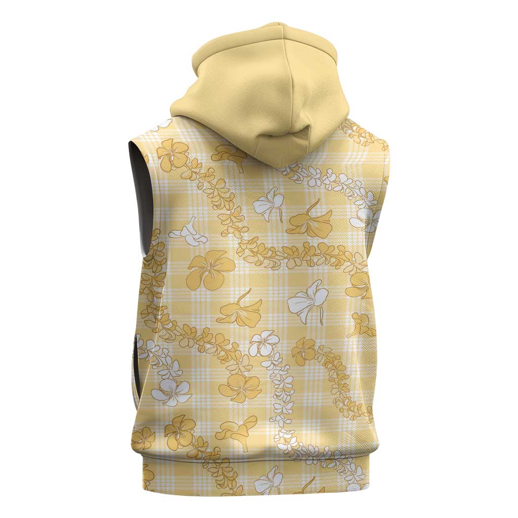 Melemele Aloha Hawaii Sleeveless Hoodie Plumeria Lei With Palaka Motif - Polynesian Pride