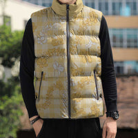 Melemele Aloha Hawaii Sleeveless Puffer Jacket Plumeria Lei With Palaka Motif - Polynesian Pride