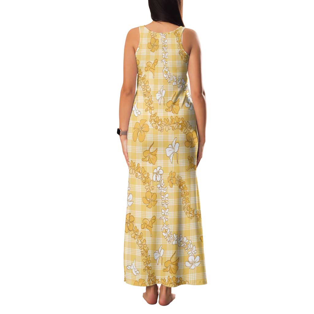Melemele Aloha Hawaii Tank Maxi Dress Plumeria Lei With Palaka Motif - Polynesian Pride