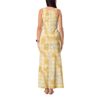 Melemele Aloha Hawaii Tank Maxi Dress Plumeria Lei With Palaka Motif - Polynesian Pride