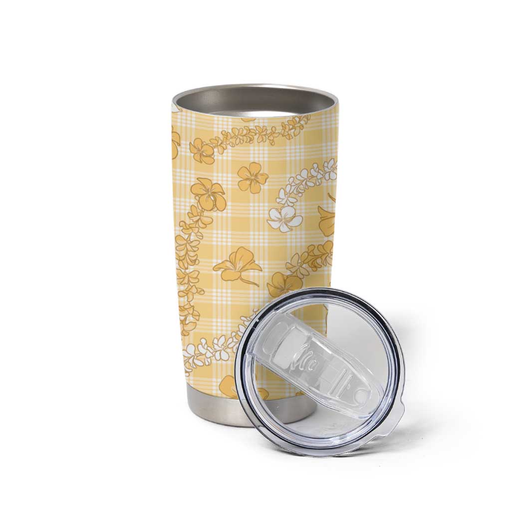 Melemele Aloha Hawaii Tumbler Cup Plumeria Lei With Palaka Motif - Polynesian Pride