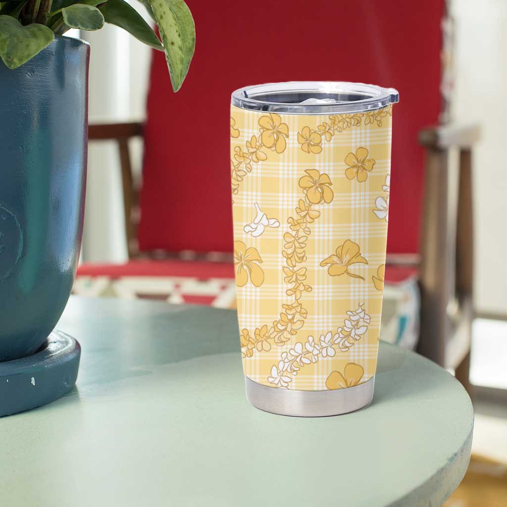 Melemele Aloha Hawaii Tumbler Cup Plumeria Lei With Palaka Motif - Polynesian Pride
