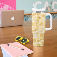 Melemele Aloha Hawaii Tumbler With Handle Plumeria Lei With Palaka Motif - Polynesian Pride