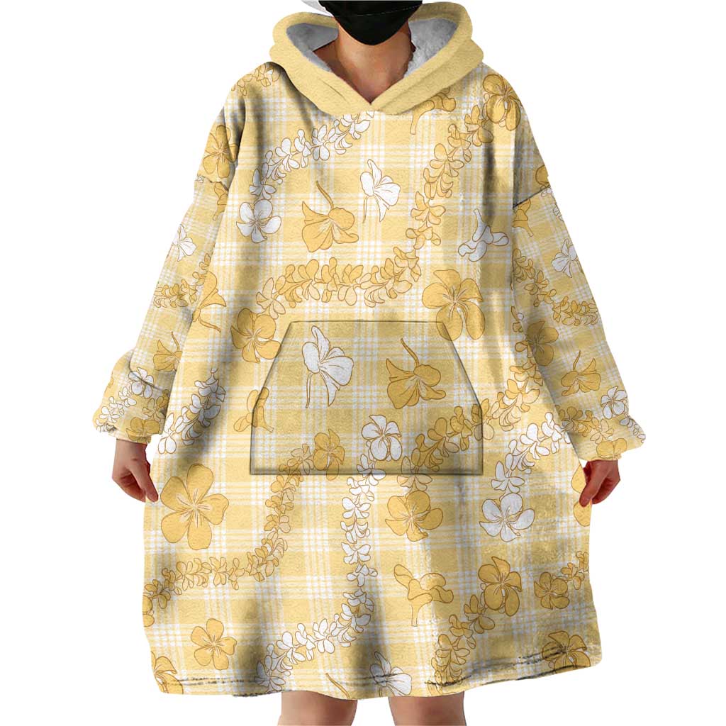 Melemele Aloha Hawaii Wearable Blanket Hoodie Plumeria Lei With Palaka Motif - Polynesian Pride