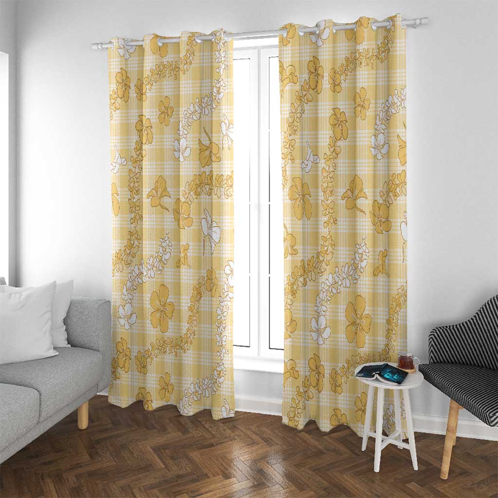 Melemele Aloha Hawaii Window Curtain Plumeria Lei With Palaka Motif - Polynesian Pride