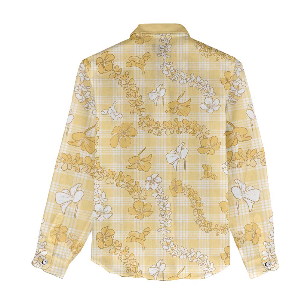 Melemele Aloha Hawaii Women Casual Shirt Plumeria Lei With Palaka Motif - Polynesian Pride
