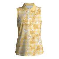 Melemele Aloha Hawaii Women Sleeveless Polo Shirt Plumeria Lei With Palaka Motif LT14 Female Yellow - Polynesian Pride