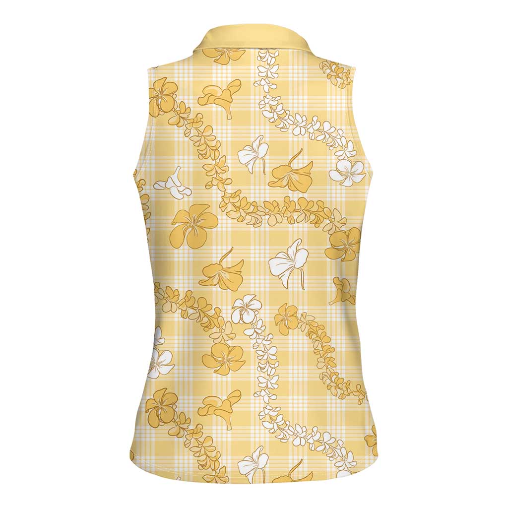 Melemele Aloha Hawaii Women Sleeveless Polo Shirt Plumeria Lei With Palaka Motif LT14 - Polynesian Pride