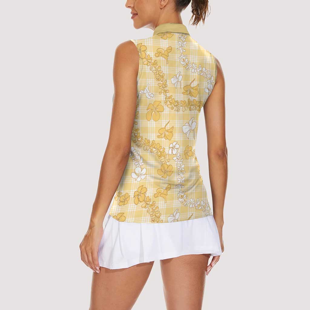 Melemele Aloha Hawaii Women Sleeveless Polo Shirt Plumeria Lei With Palaka Motif LT14 - Polynesian Pride