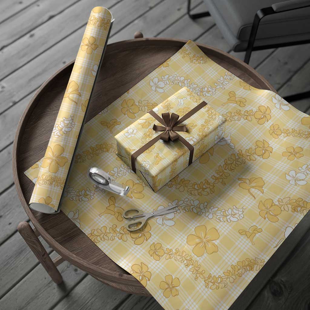 Melemele Aloha Hawaii Wrapping Paper Plumeria Lei With Palaka Motif - Polynesian Pride