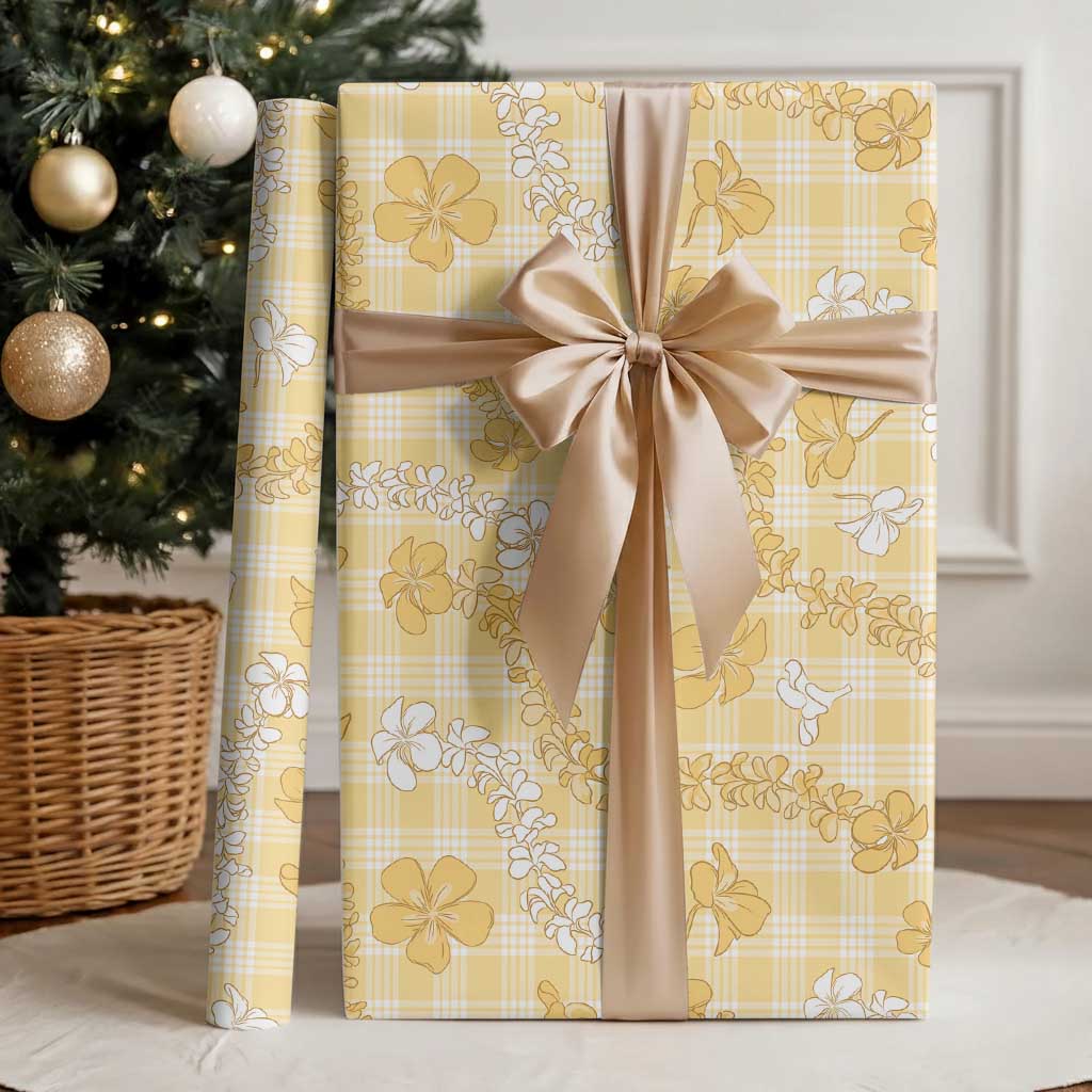 Melemele Aloha Hawaii Wrapping Paper Plumeria Lei With Palaka Motif - Polynesian Pride