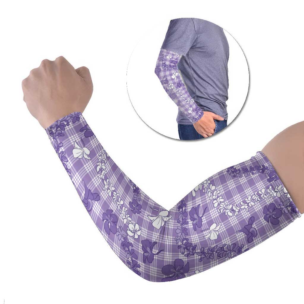 Poni Aloha Hawaii Arm Sleeves Plumeria Lei With Palaka Motif LT14 Set of 2 Purple - Polynesian Pride