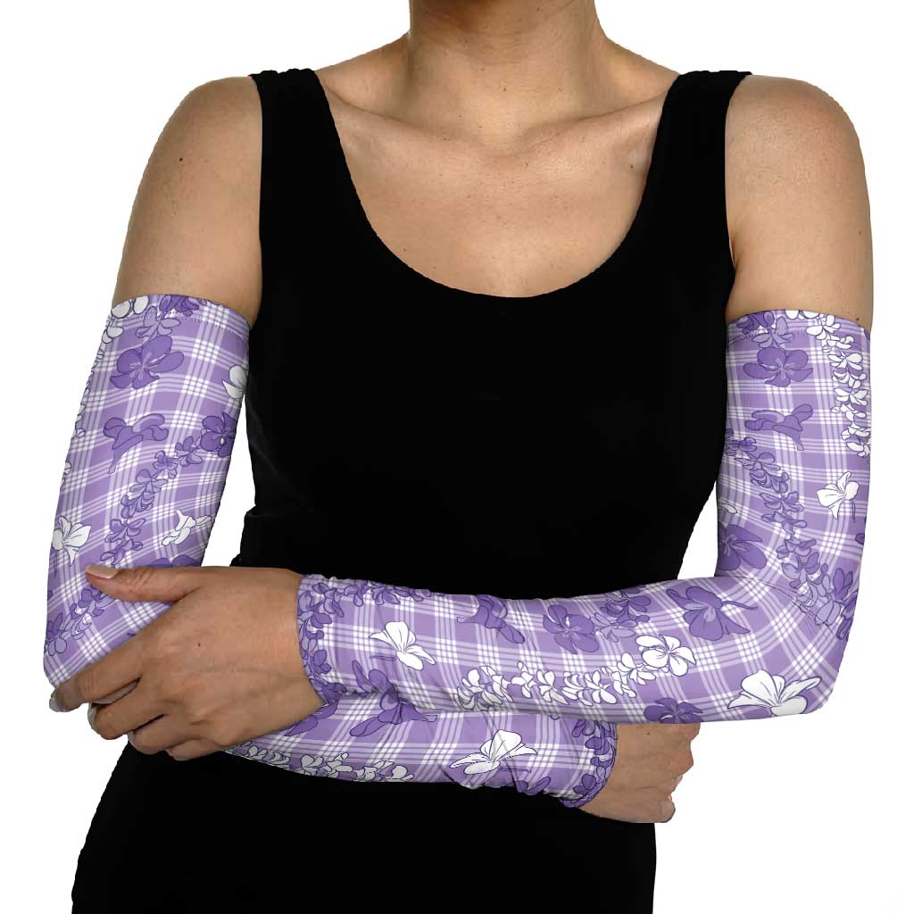 Poni Aloha Hawaii Arm Sleeves Plumeria Lei With Palaka Motif LT14 - Polynesian Pride