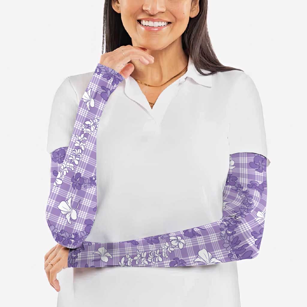 Poni Aloha Hawaii Arm Sleeves Plumeria Lei With Palaka Motif LT14 - Polynesian Pride