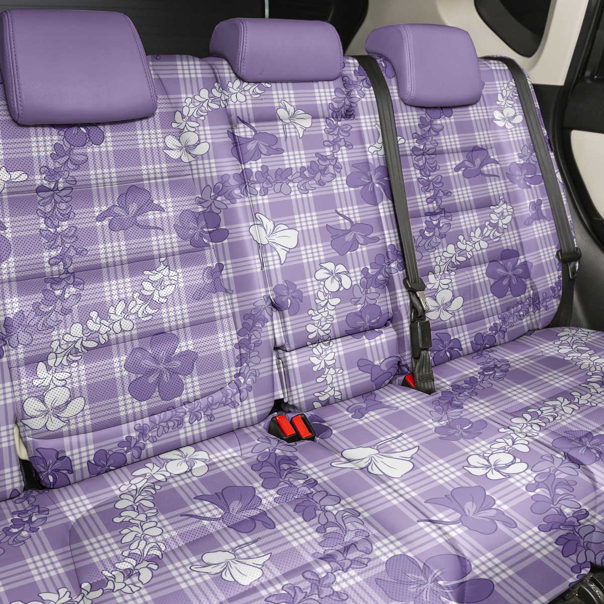 Poni Aloha Hawaii Back Car Seat Cover Plumeria Lei With Palaka Motif - Polynesian Pride
