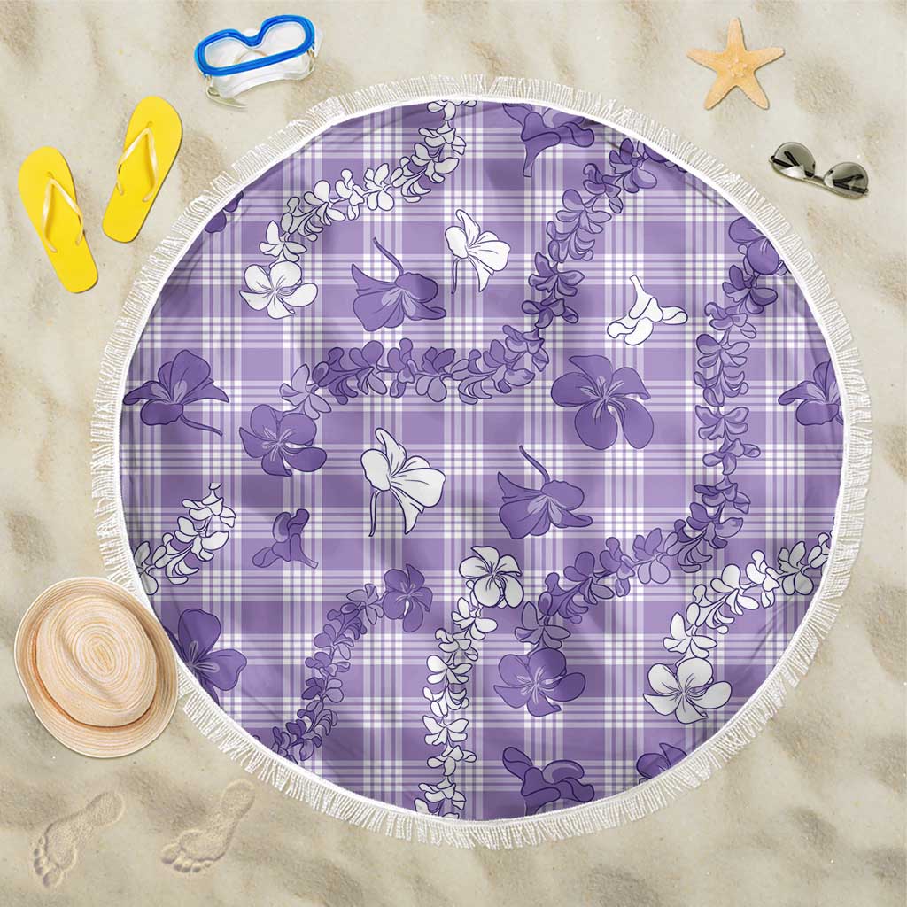 Poni Aloha Hawaii Beach Blanket Plumeria Lei With Palaka Motif LT14 One Size 150cm Purple - Polynesian Pride