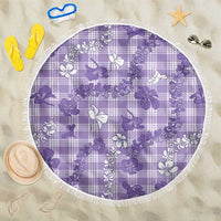 Poni Aloha Hawaii Beach Blanket Plumeria Lei With Palaka Motif LT14 One Size 150cm Purple - Polynesian Pride