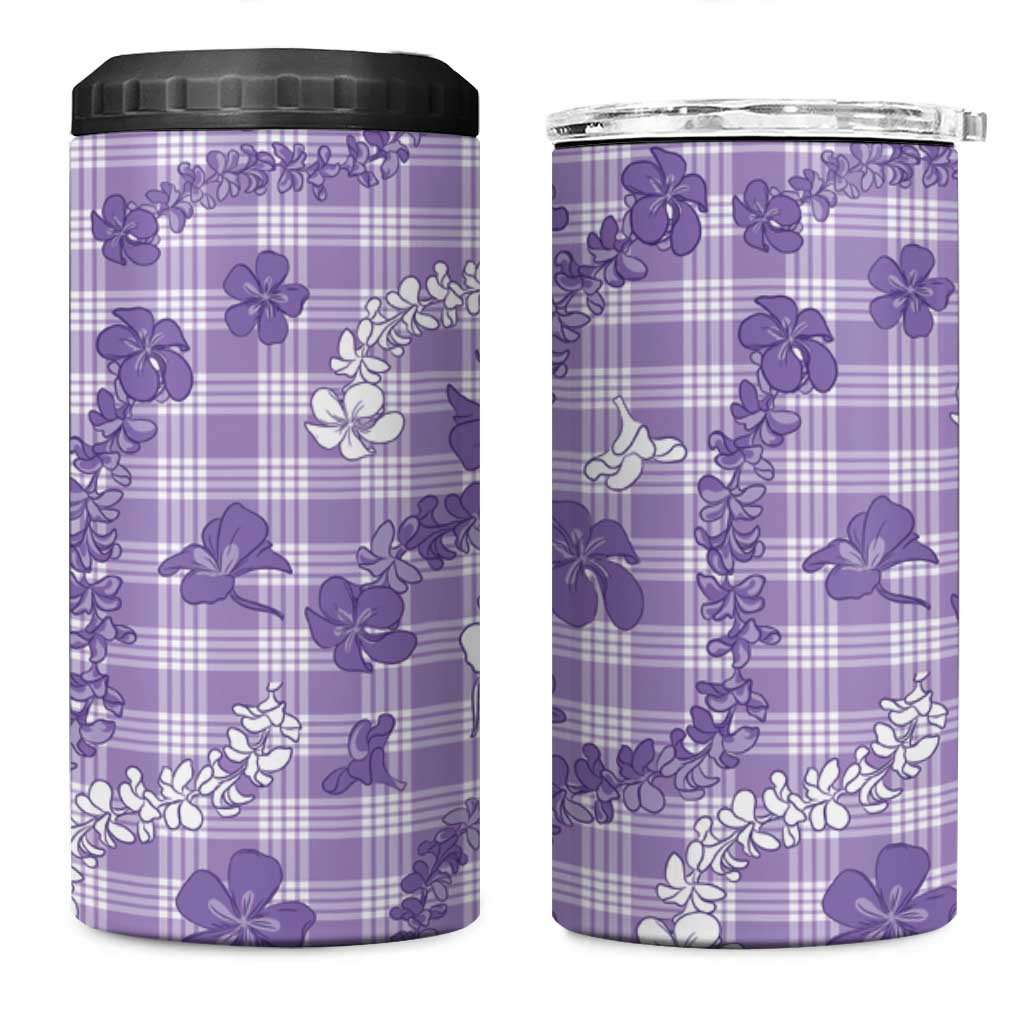 Poni Aloha Hawaii 4 in 1 Can Cooler Tumbler Plumeria Lei With Palaka Motif LT14 One Size: 16 oz Purple - Polynesian Pride
