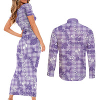 Poni Aloha Hawaii Couples Matching Short Sleeve Bodycon Dress and Long Sleeve Button Shirt Plumeria Lei With Palaka Motif LT14 - Polynesian Pride