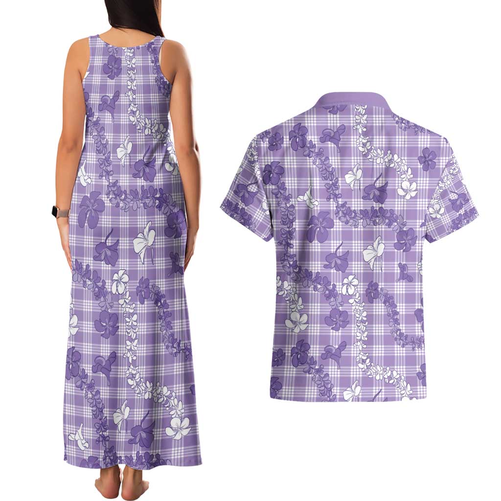 Poni Aloha Hawaii Couples Matching Tank Maxi Dress and Hawaiian Shirt Plumeria Lei With Palaka Motif LT14 - Polynesian Pride