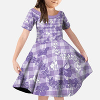 Poni Aloha Hawaii Family Matching Long Sleeve Bodycon Dress and Hawaiian Shirt Plumeria Lei With Palaka Motif LT14 Daughter's Dress Purple - Polynesian Pride