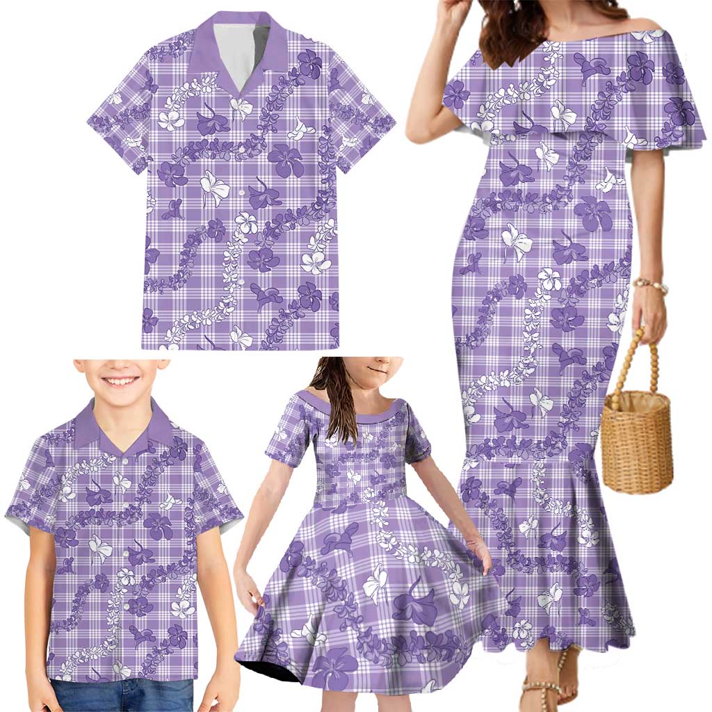 Poni Aloha Hawaii Family Matching Mermaid Dress and Hawaiian Shirt Plumeria Lei With Palaka Motif - Polynesian Pride
