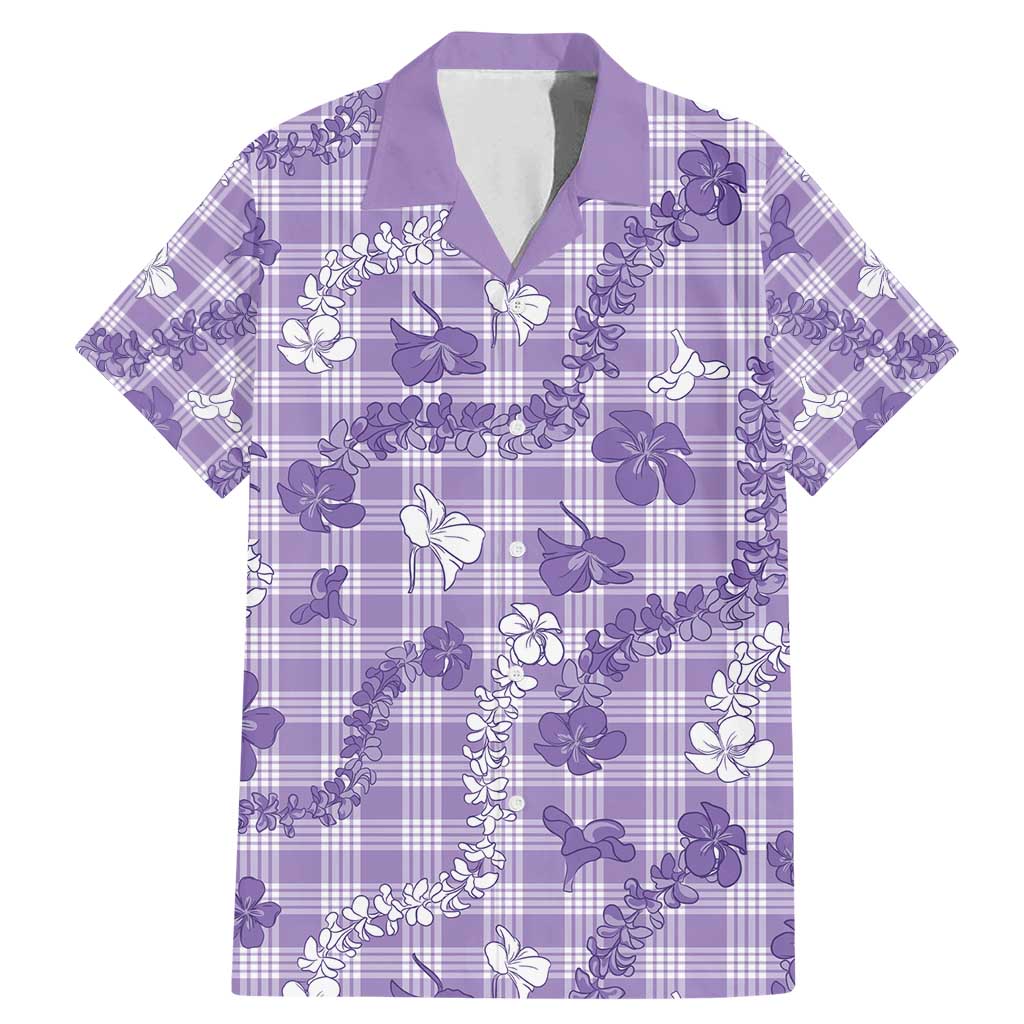 Poni Aloha Hawaii Family Matching Mermaid Dress and Hawaiian Shirt Plumeria Lei With Palaka Motif LT14 Dad's Shirt - Short Sleeve Purple - Polynesian Pride