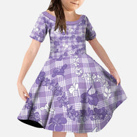 Poni Aloha Hawaii Family Matching Off The Shoulder Long Sleeve Dress and Hawaiian Shirt Plumeria Lei With Palaka Motif LT14 Daughter's Dress Purple - Polynesian Pride