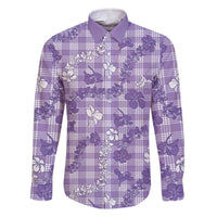 Poni Aloha Hawaii Family Matching Off The Shoulder Long Sleeve Dress and Hawaiian Shirt Plumeria Lei With Palaka Motif LT14 Dad's Shirt - Long Sleeve Purple - Polynesian Pride