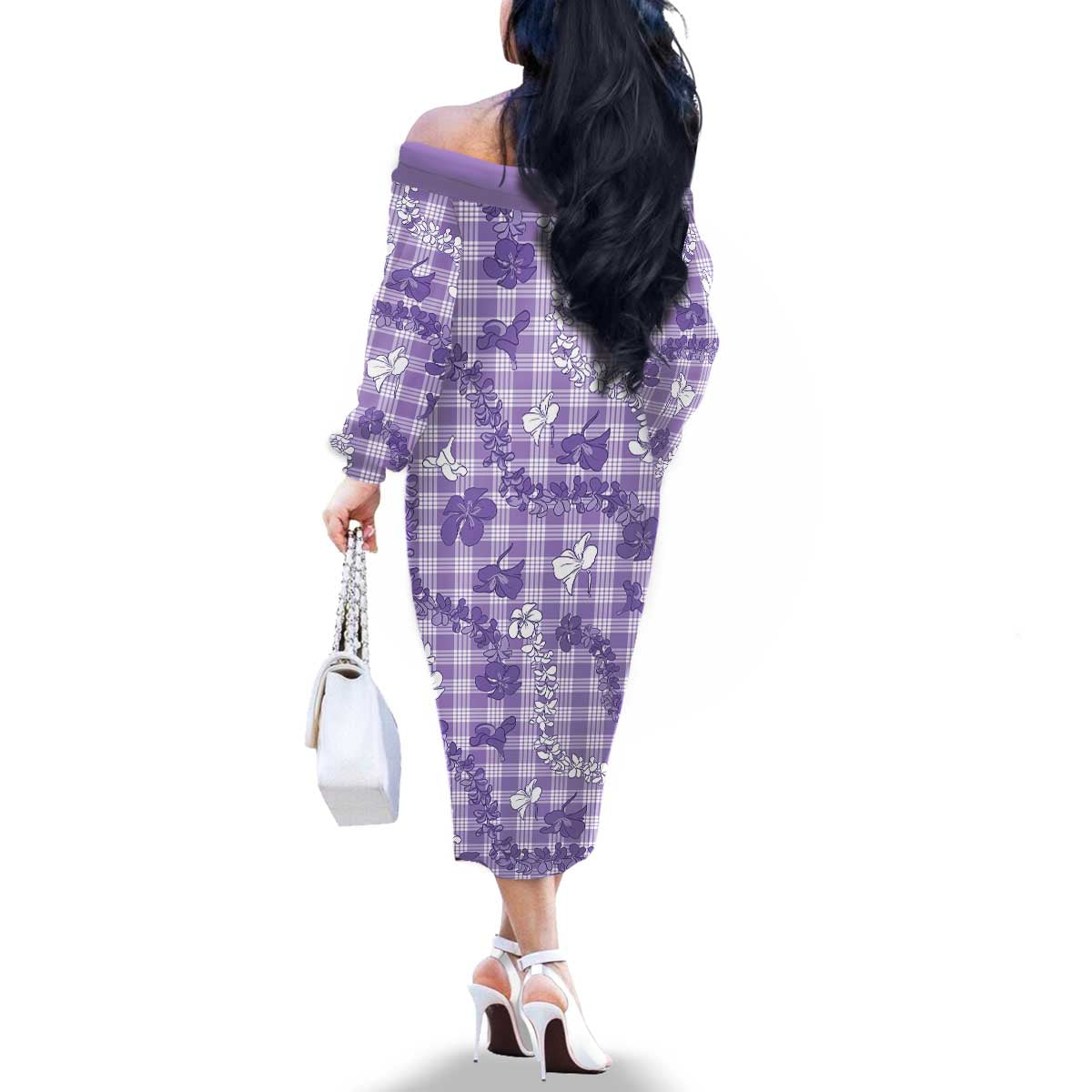 Poni Aloha Hawaii Family Matching Off The Shoulder Long Sleeve Dress and Hawaiian Shirt Plumeria Lei With Palaka Motif LT14 - Polynesian Pride