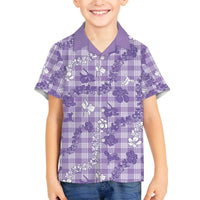 Poni Aloha Hawaii Family Matching Off The Shoulder Long Sleeve Dress and Hawaiian Shirt Plumeria Lei With Palaka Motif LT14 Son's Shirt Purple - Polynesian Pride