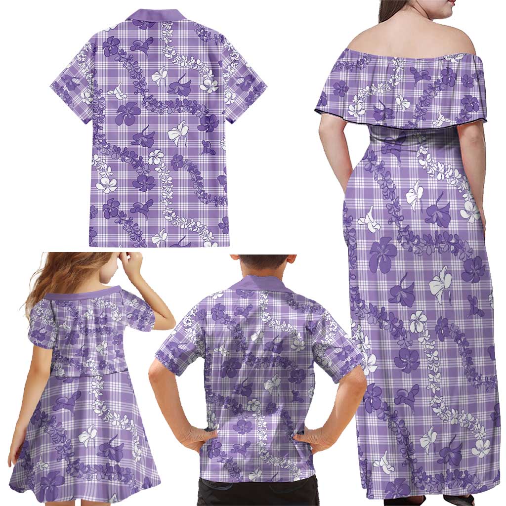 Poni Aloha Hawaii Family Matching Off Shoulder Maxi Dress and Hawaiian Shirt Plumeria Lei With Palaka Motif LT14 - Polynesian Pride