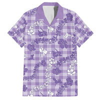Poni Aloha Hawaii Family Matching Off Shoulder Maxi Dress and Hawaiian Shirt Plumeria Lei With Palaka Motif LT14 Dad's Shirt - Short Sleeve Purple - Polynesian Pride